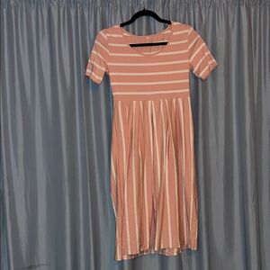 Orange Striped Short Sleeve Dress